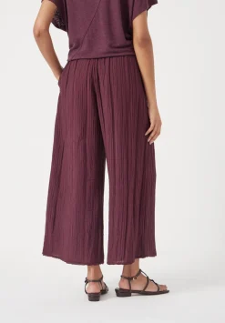 hush Trousers|Crinkle Wide Leg Cropped Trousers Wine Red