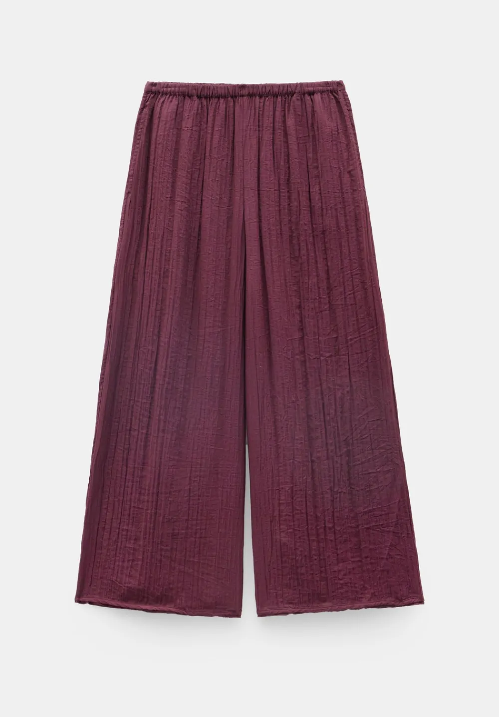 hush Trousers|Crinkle Wide Leg Cropped Trousers Wine Red