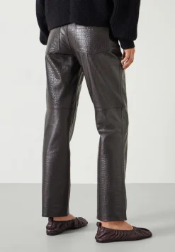 hush Trousers|Crocodile Embossed Leather Trousers Dark Brown