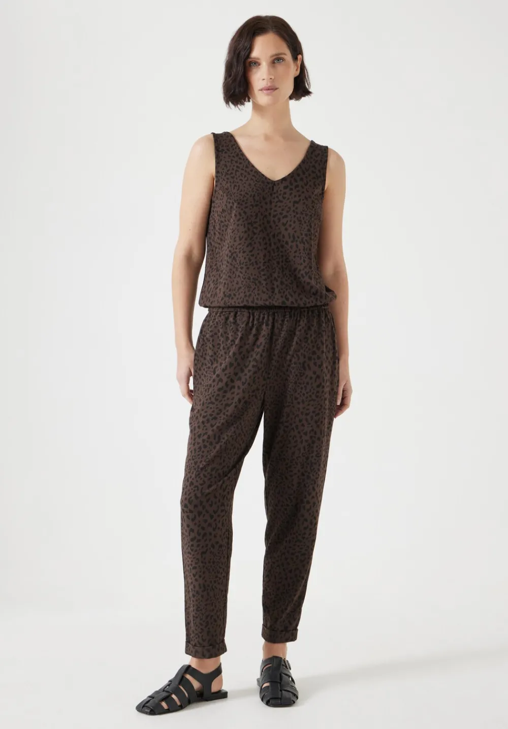 hush Jumpsuits|Dresses|Cropped Jersey Jumpsuit Mini Leopard Print