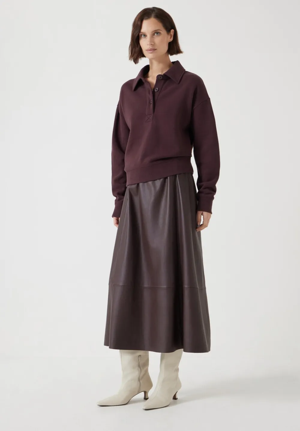 hush Sweatshirts & Hoodies|Cropped Polo Sweatshirt Fudge Brown