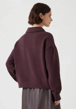 hush Sweatshirts & Hoodies|Cropped Polo Sweatshirt Fudge Brown