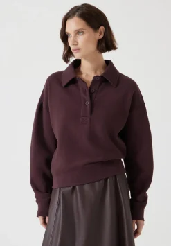 hush Sweatshirts & Hoodies|Cropped Polo Sweatshirt Fudge Brown