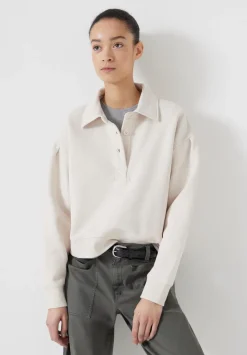 hush Sweatshirts & Hoodies|Cropped Polo Sweatshirt Stone White
