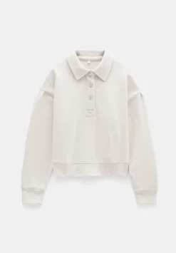 hush Sweatshirts & Hoodies|Cropped Polo Sweatshirt Stone White