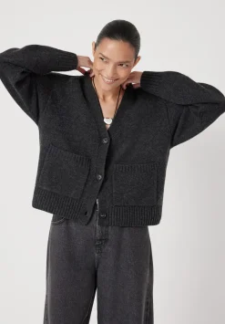 hush Jumpers & Cardigans|Daisy Merino Wool V Neck Cardigan Charcoal Grey Marl