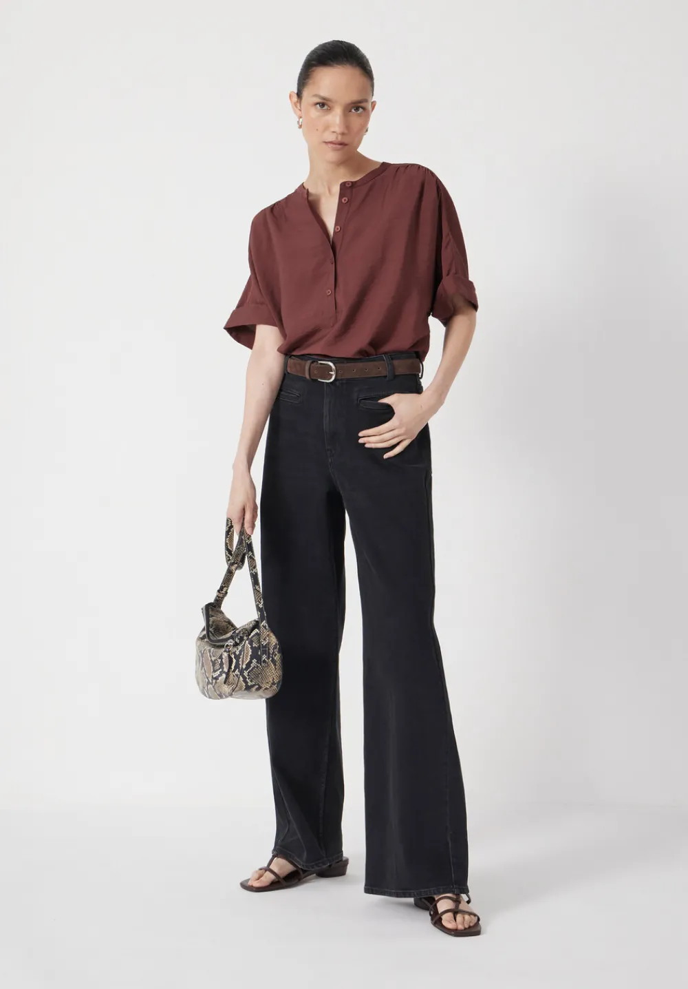 hush Shirts & Blouses|Debbie Air Flow Blouse Burgundy Brown