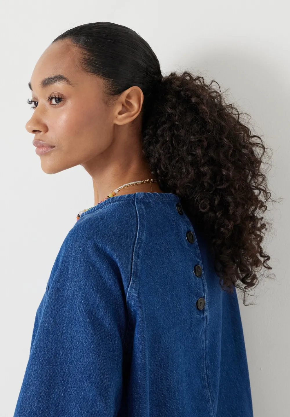 hush Tops & T-Shirts|Denim Raglan Tee Denim Blue