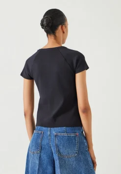 hush Tops & T-Shirts|Deven Ribbed Fitted T-Shirt Black