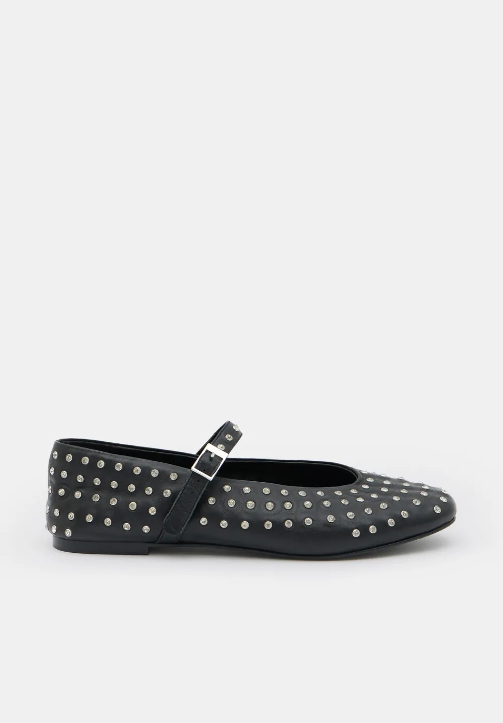 hush Flats|Diamante Studded Leather Mary Jane Flats Black