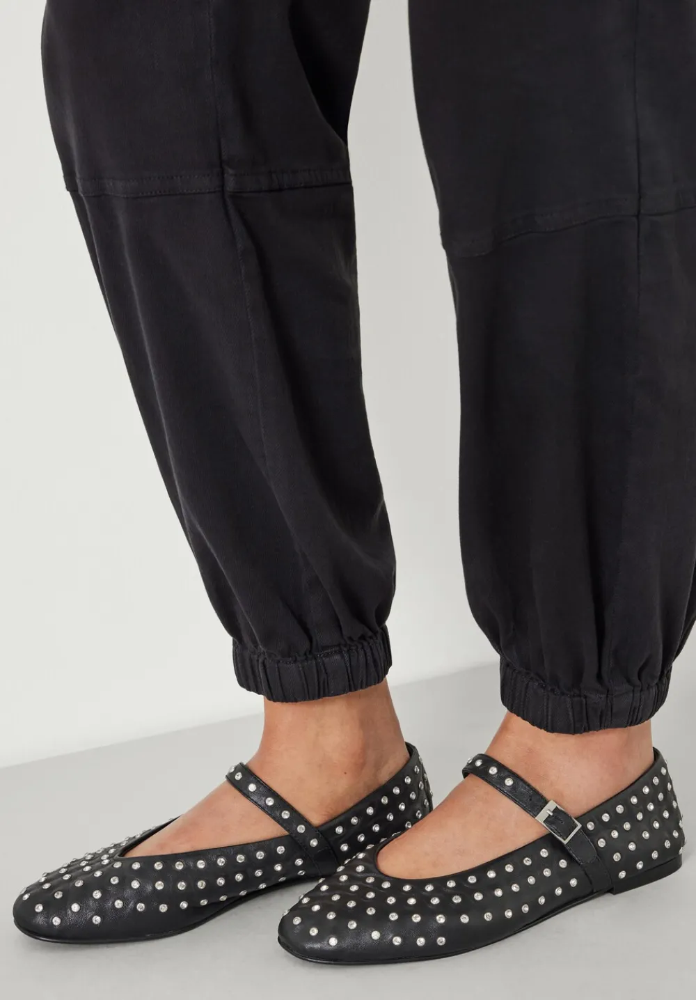 hush Flats|Diamante Studded Leather Mary Jane Flats Black