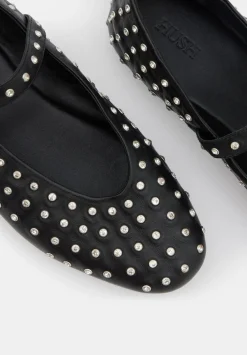 hush Flats|Diamante Studded Leather Mary Jane Flats Black