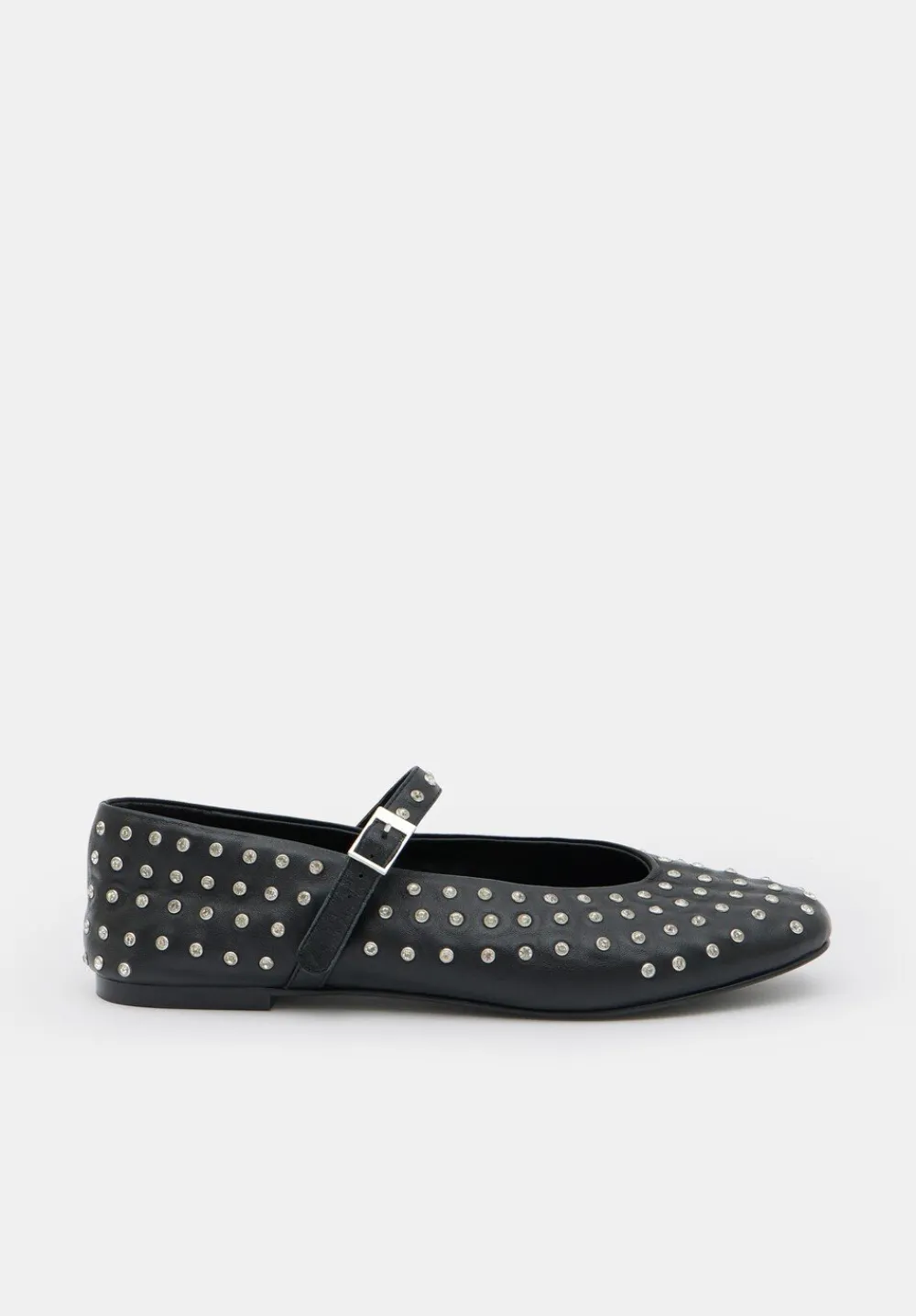 hush Flats|Diamante Studded Leather Mary Jane Flats Black