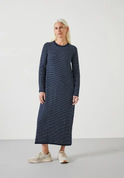 hush Dresses|Dixie Cotton Striped Knitted Dress Midnight Navy / Ecru