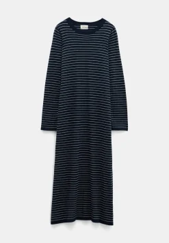 hush Dresses|Dixie Cotton Striped Knitted Dress Midnight Navy / Ecru