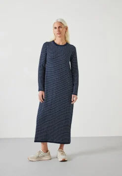 hush Dresses|Dixie Cotton Striped Knitted Dress Midnight Navy / Ecru