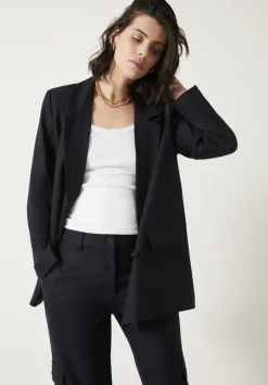 hush Jackets & Coats|Double Breasted Pinstripe Wool Blend Blazer Midnight Navy