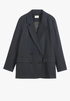 hush Jackets & Coats|Double Breasted Pinstripe Wool Blend Blazer Midnight Navy