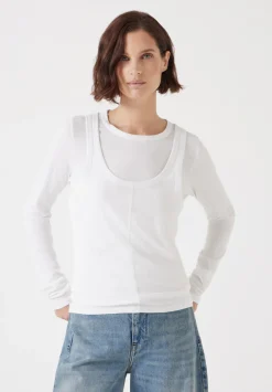 hush Tops & T-Shirts|Double Layer Long Sleeve Top White