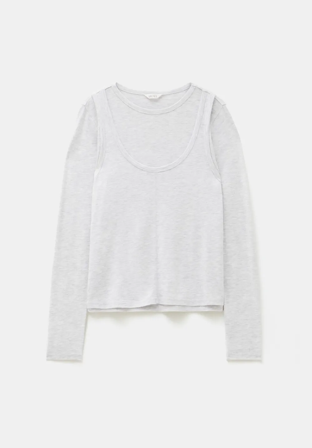 hush Tops & T-Shirts|Double Layer Long Sleeve Top Grey Marl