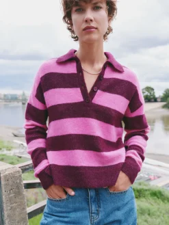 hush Jumpers & Cardigans|Drew Wool Blend Relaxed Rugby Jumper Burgundy Purple