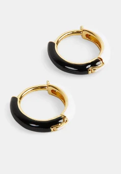 hush Jewellery|Effie Enamel Hoop Earring gold-black-white