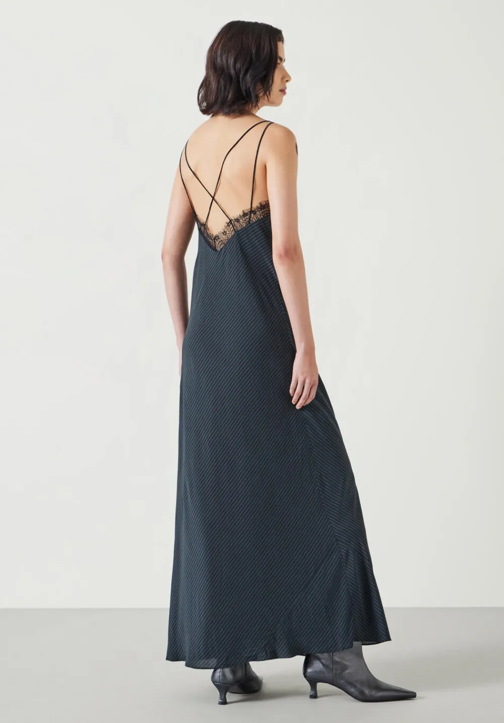 hush Dresses|Elisabetta Slip Maxi Dress Pinstripe Grey