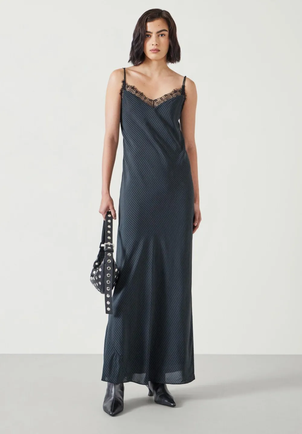 hush Dresses|Elisabetta Slip Maxi Dress Pinstripe Grey
