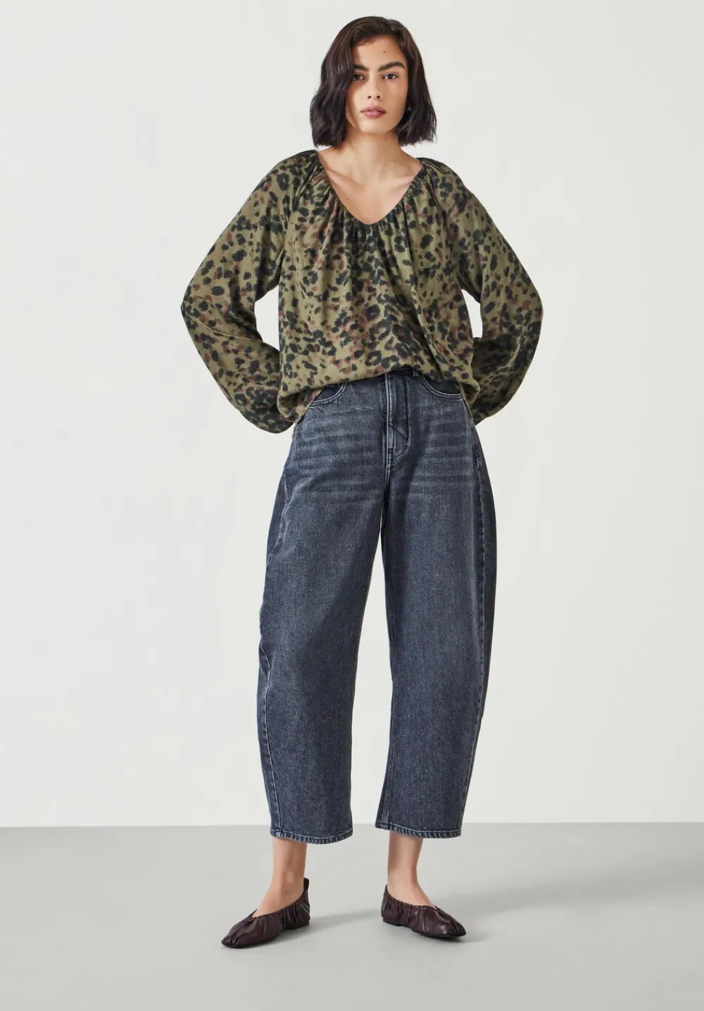 hush Shirts & Blouses|Elise V-Neck Printed Blouse Khaki Animal