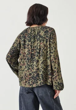 hush Shirts & Blouses|Elise V-Neck Printed Blouse Khaki Animal