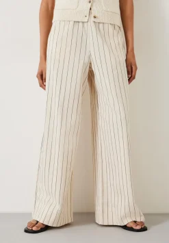 hush Trousers|Elissia Striped Cotton Wide Leg Trousers White/Black