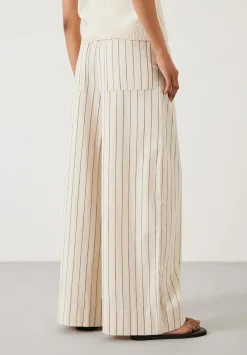 hush Trousers|Elissia Striped Cotton Wide Leg Trousers White/Black