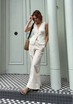 hush Trousers|Elissia Striped Cotton Wide Leg Trousers White/Black