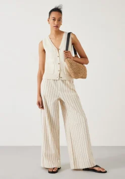 hush Trousers|Elissia Striped Cotton Wide Leg Trousers White/Black