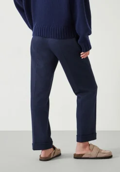 hush Trousers|Eliz Slim Wool Blend Check Trousers Navy
