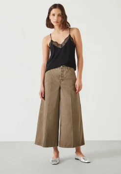 hush Jeans|Ella Wide Leg Cropped Jeans Olive