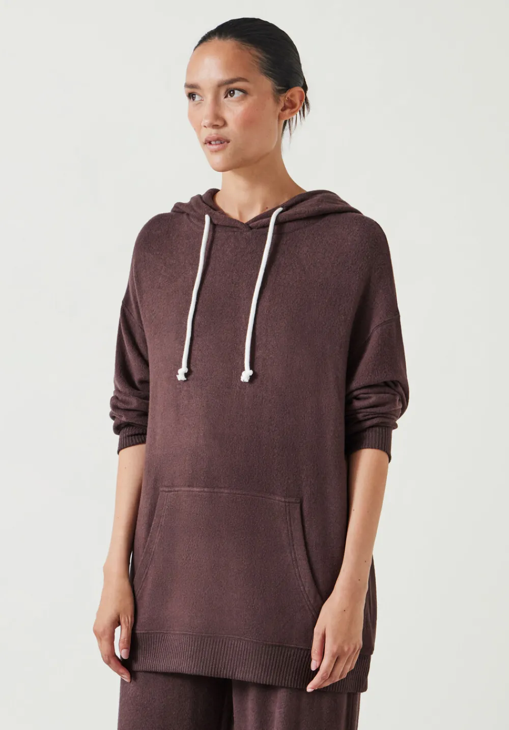 hush Sweatshirts & Hoodies|Elle Supersoft Longline Hoodie Chocolate brown