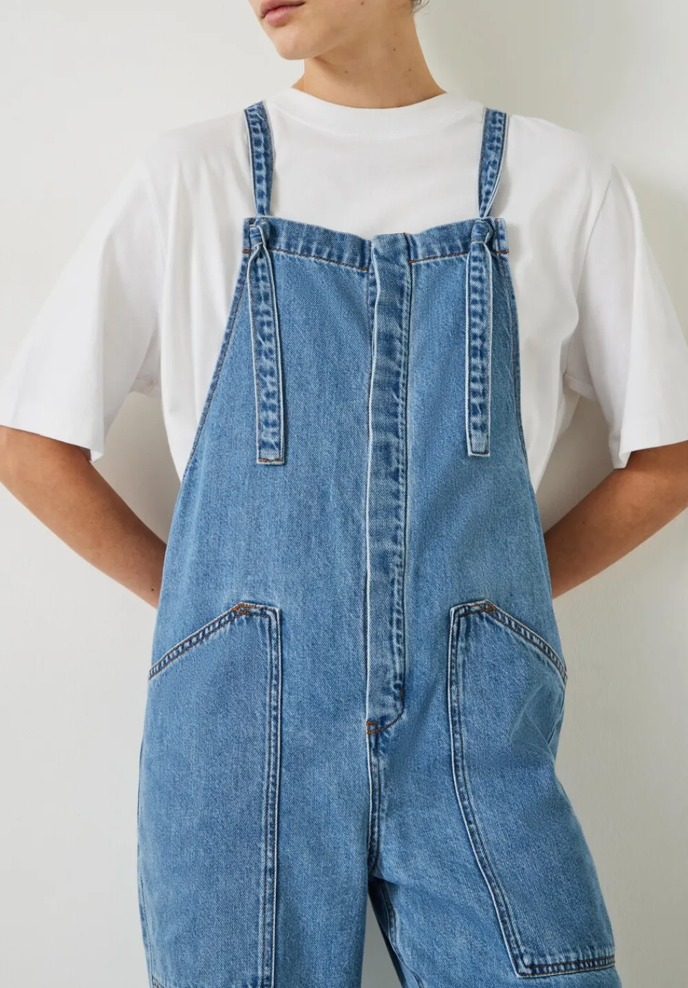 hush Jumpsuits|Ellie Denim Cropped Dungarees Light Blue Wash