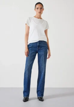 hush Jeans|Elliot High Waisted Straight Jeans Mid Authentic Blue