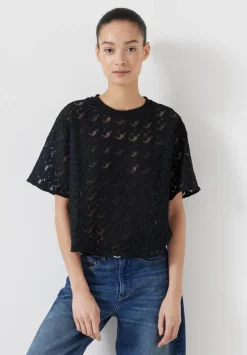 hush Tops & T-Shirts|Embroidered Floral T-Shirt Black