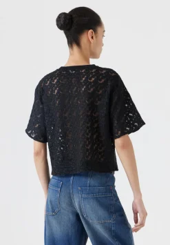hush Tops & T-Shirts|Embroidered Floral T-Shirt Black