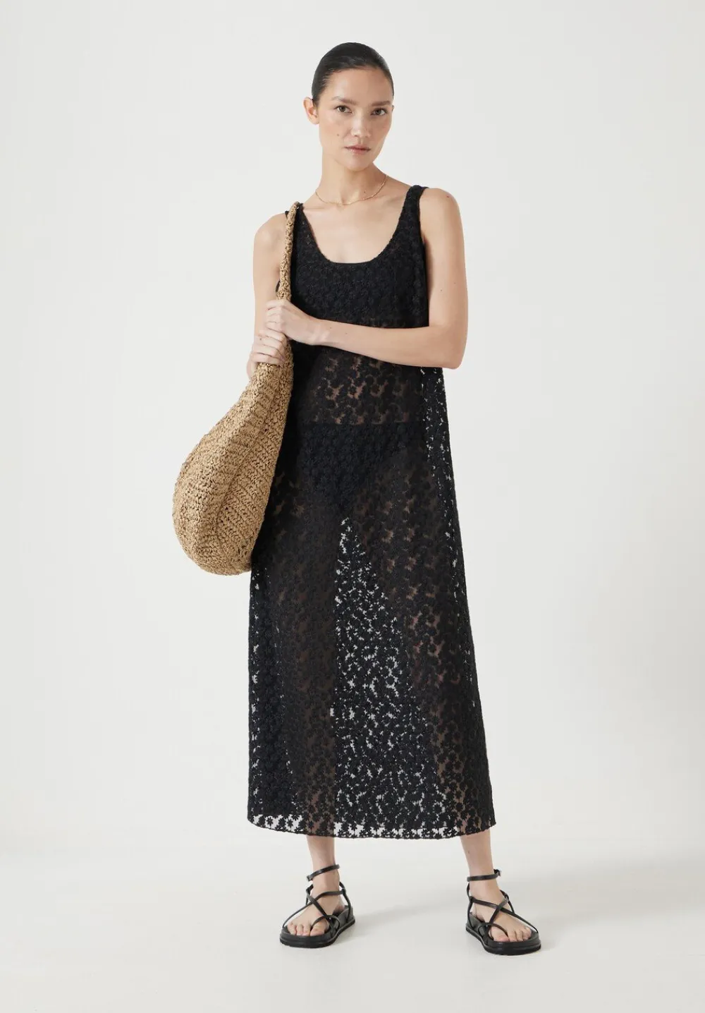 hush Dresses|Embroidered Sleeveless Floral Dress Black