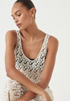 hush Dresses|Embroidered Sleeveless Floral Dress Ecru White