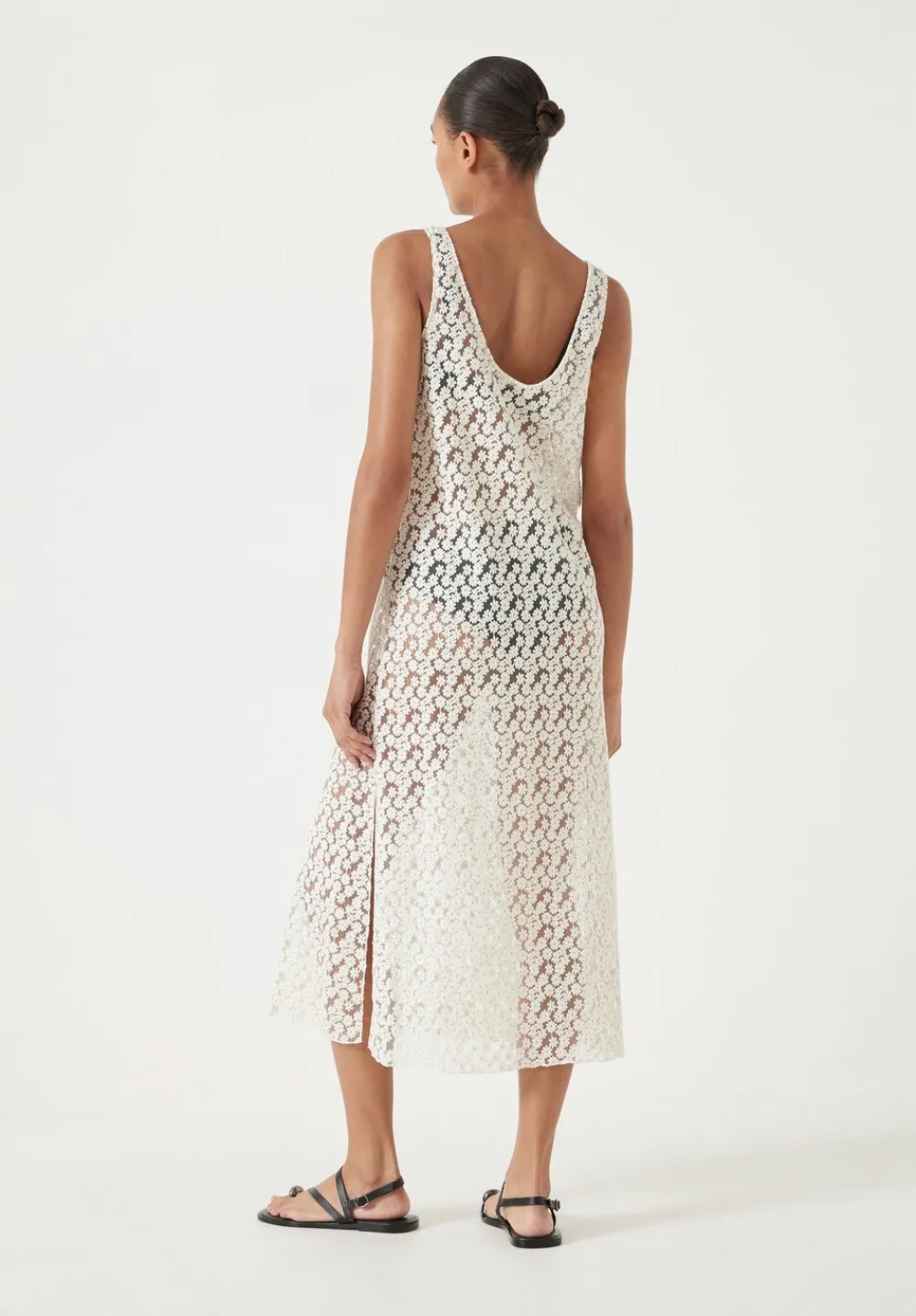 hush Dresses|Embroidered Sleeveless Floral Dress Ecru White