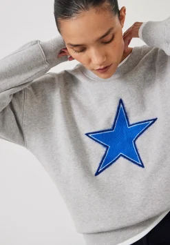 hush Sweatshirts & Hoodies|Embroidered Star Relaxed Sweatshirt Grey MarlGrey Marl