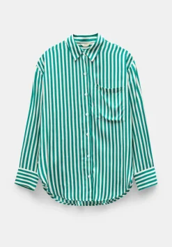 hush Shirts & Blouses|Emely Oversized Stripe Fluid Shirt Stripe Green