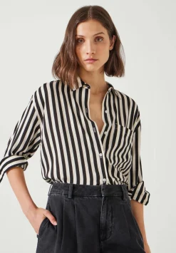hush Shirts & Blouses|Emely Oversized Stripe Fluid Shirt Black And White Stripe