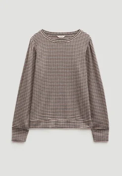 hush Tops & T-Shirts|Emily Gingham Puff Sleeve Top Taupe Brown