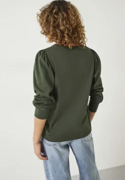 hush Tops & T-Shirts|Emily Puff Sleeve Cotton Jersey Top Khaki Green
