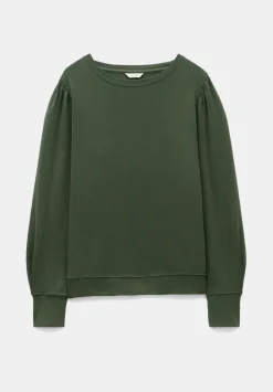 hush Tops & T-Shirts|Emily Puff Sleeve Cotton Jersey Top Khaki Green